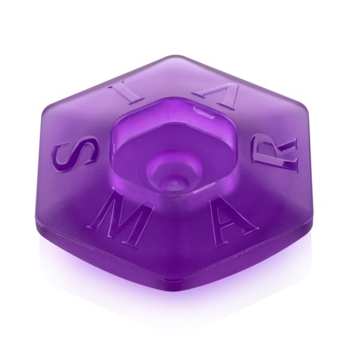 A purple, hexagon-shaped object with the word 'SMART' engraved around it.