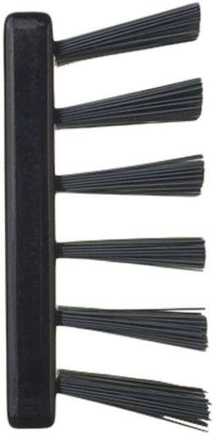 A black plastic device with seven thin, flexible prongs or brushes arranged in a row.