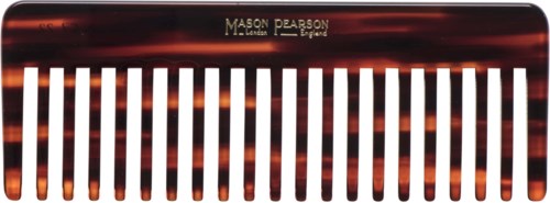 A decorative comb with a brown tortoiseshell pattern and gold branding that says "Mason Pearson".