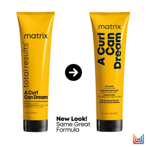 Zwei gelbe Haarpflege-Tuben mit unterschiedlichen Labels zeigen eine Produktänderung, aber gleiche Formel. Eine sagt 'A Curl Can Dream', die andere 'A Curl Can Dream'.