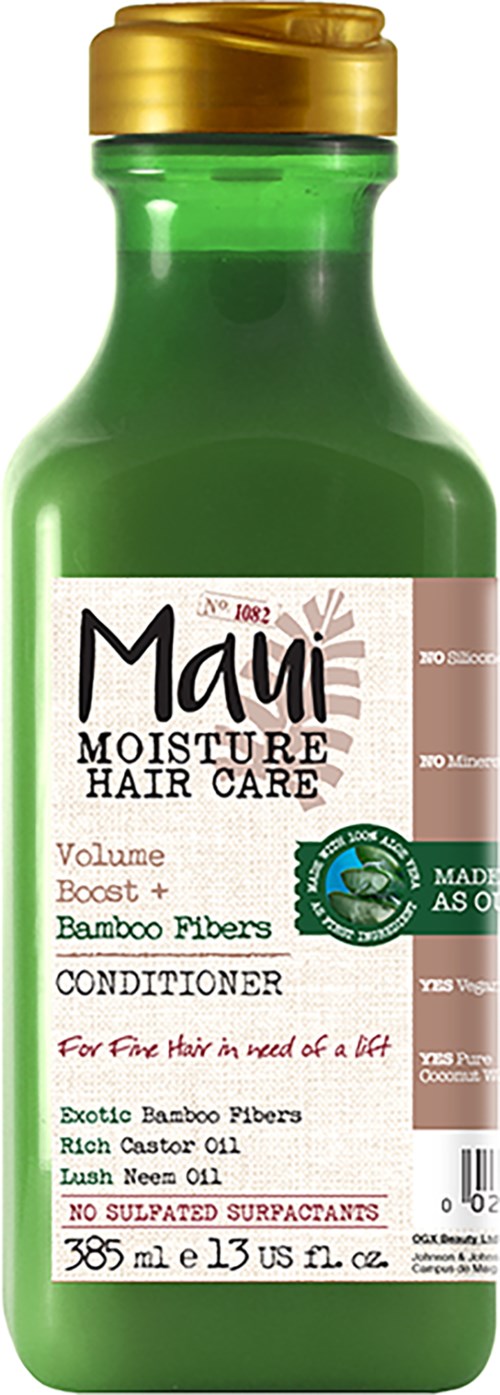 Groene fles Maui Moisture haarverzorging conditioner met bamboevezels, gemaakt met natuurlijke ingrediënten, geen sulfaten.