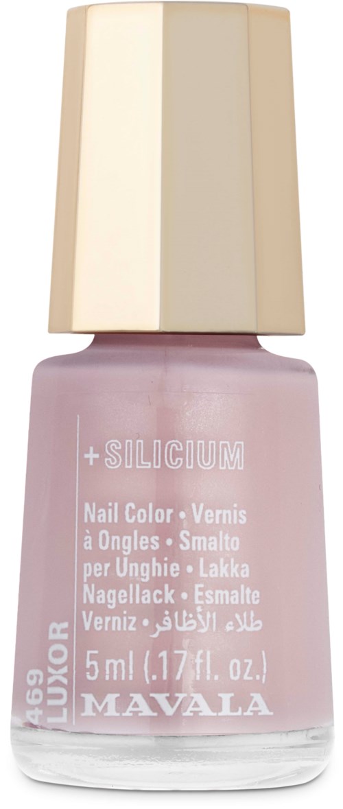 Rote Nagellackflasche mit Goldkappe, beschriftet '+Silicium' und 5 ml.