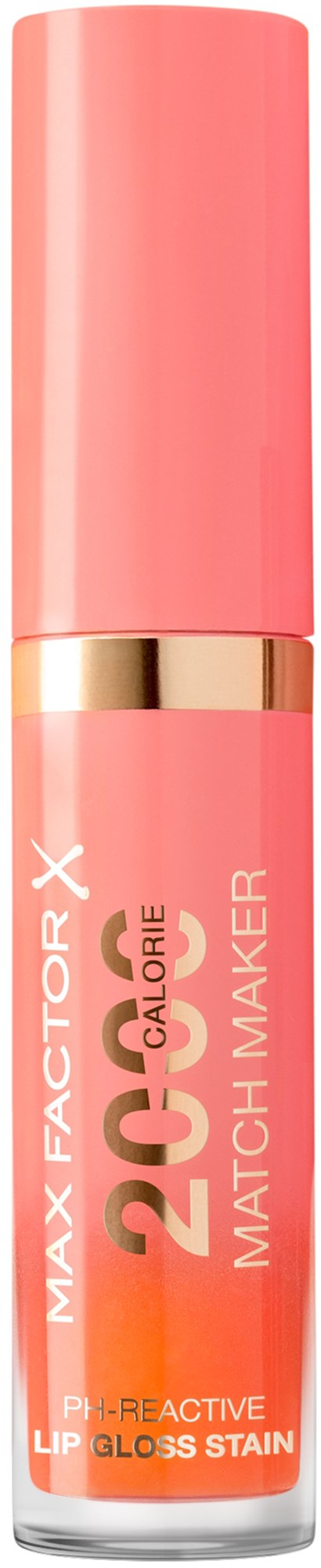 Pink lip gloss tube with gold accents and text about maximum color and gloss installation.