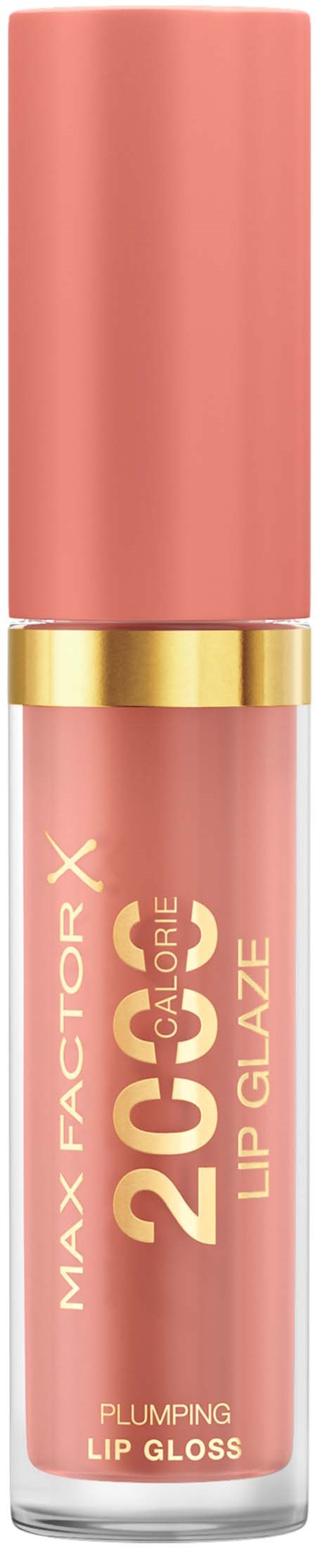 A pink lip gloss tube with gold details and text, labeled as "20X" and "Plumping Lip Gloss."