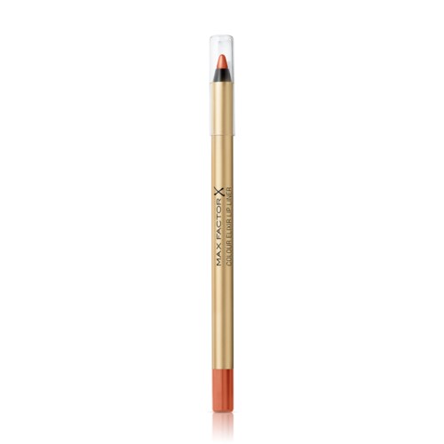 En guldfärgad eyelinerpennor med genomskillig kork, märkt "MAX FACTOR X" och "COLOUR PERFECTION PRECISION".