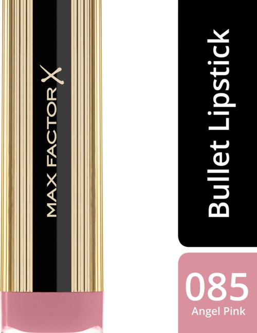 Verpakking voor Bullet Lipstick in Angel Pink, nummer 085, met goud- en zwartontwerp.