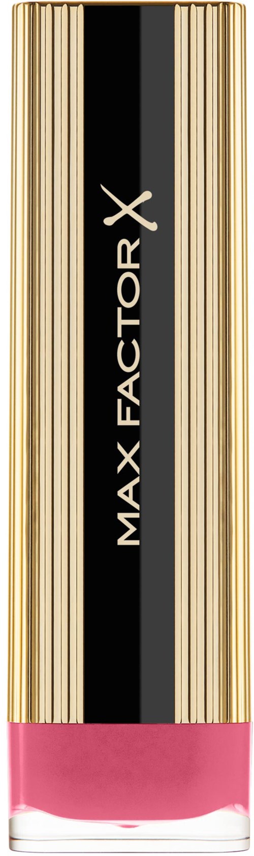 Max Factor X lipstick tube with a gold striped design and pink lipstick at the bottom.
