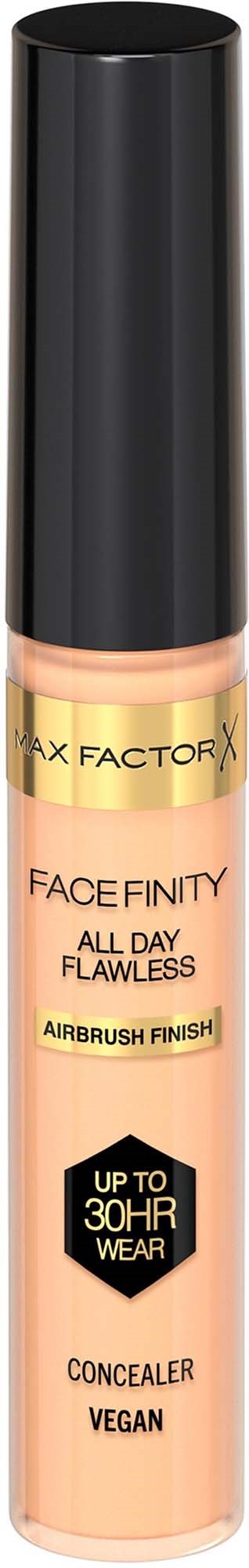 A concealer stick with a black cap and beige body, labeled as Face Finity All Day Flawless.