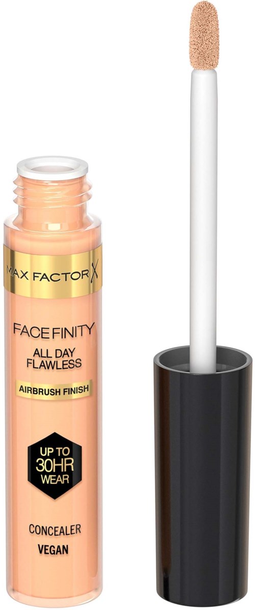 Lippenbalsem met applicator, van Max Factor Face Finity, vegan, tot 30 uur houdbaar, en perzikkleurig.