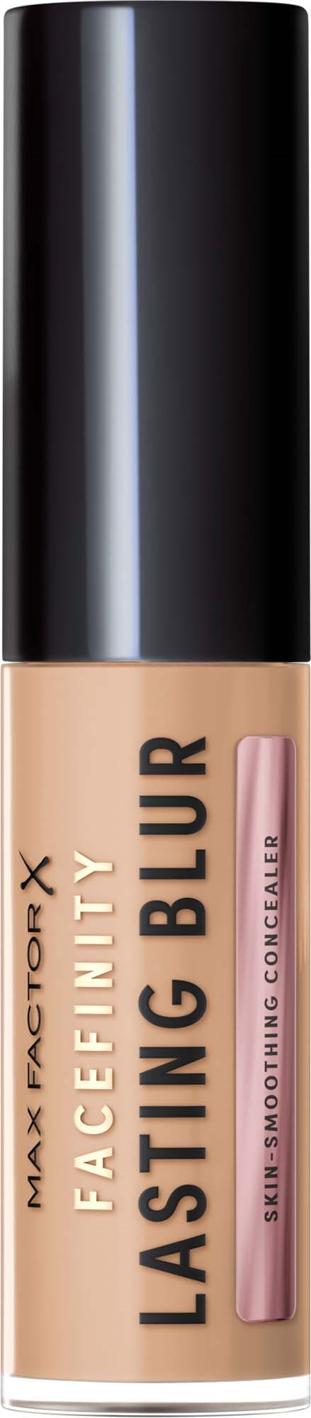En flaske Max Factor X Facefinity Lasting Blur hudforbedrende primer med svart kork og beige flaske.