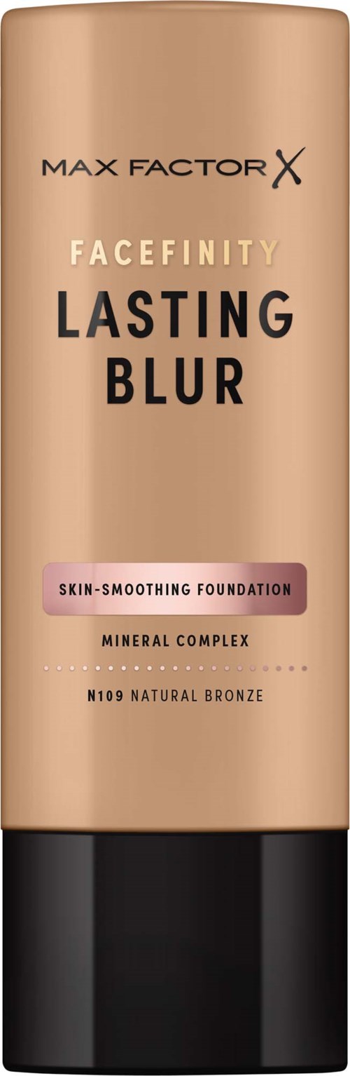 Max Factor Facefinity Lasting Blur foundationflaske i beige med svart hette.