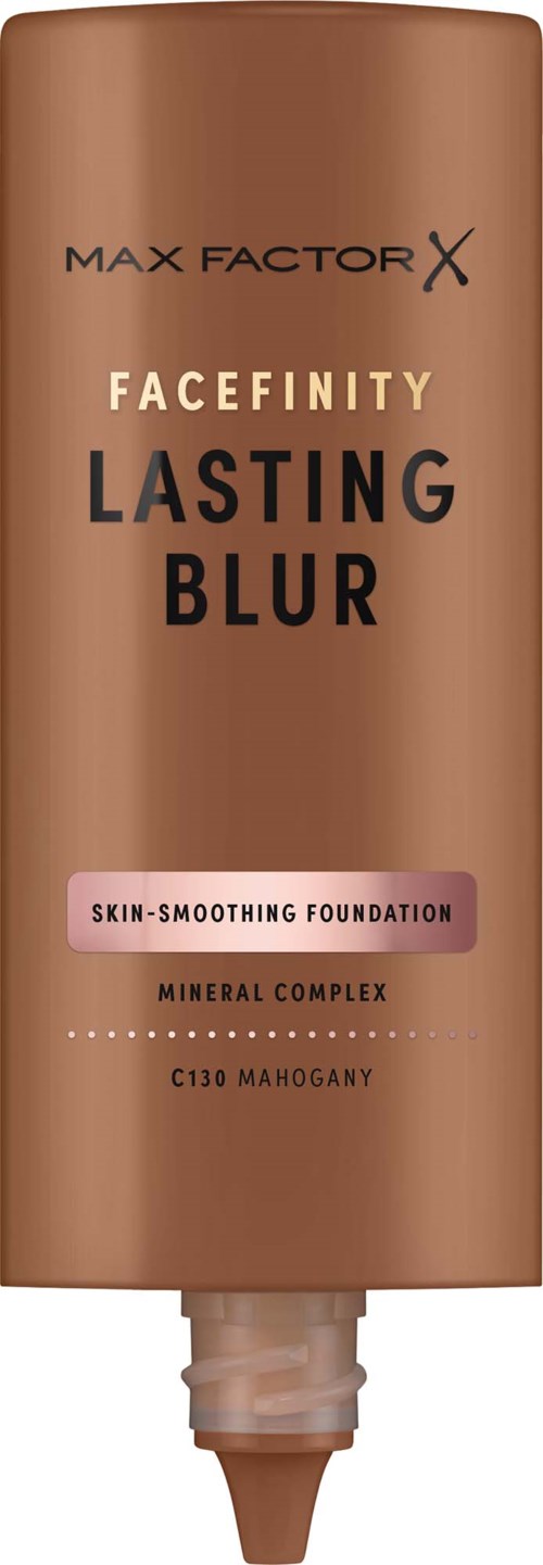 En flaske Max Factor Facefinity Lasting Blur foundation i en brun tube med beige kork.