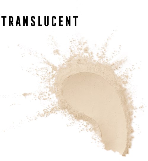 A beige powder with a splash effect on white background, with the word 'TRANSLUCENT' at the top.