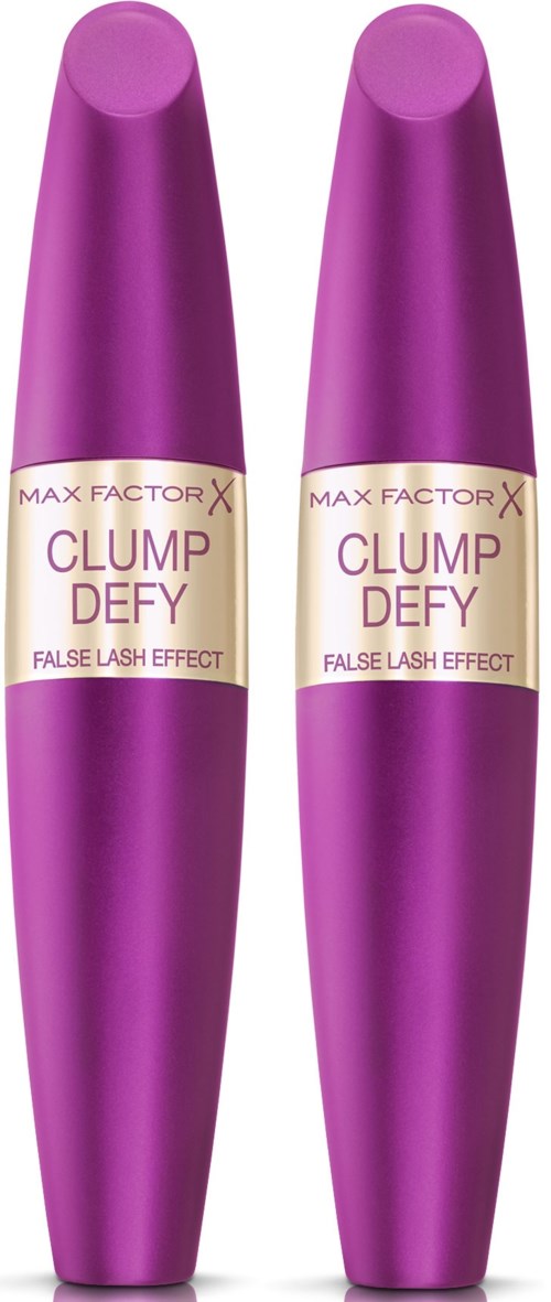 Twee paarse mascara-tubes met 'Clump Defy' voor nepwimpers.