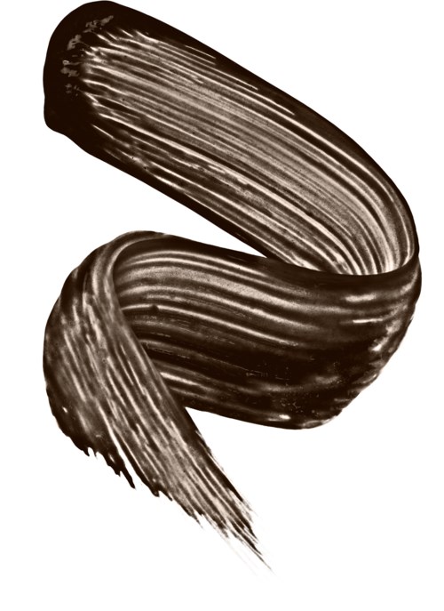 En svartvit abstrakt design med böjda och streakade brush strokes som bildar en stiliserad form.