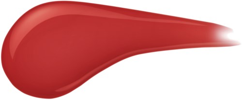 Eine rote, längliche, glänzende Form mit abgerundetem Vorderteil und spitzem Ende. Es wirkt glatt und glänzend.