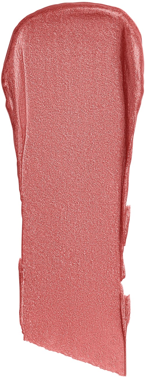 A pinkish-red lipstick swatch with a smooth, shiny texture and slightly uneven edges.