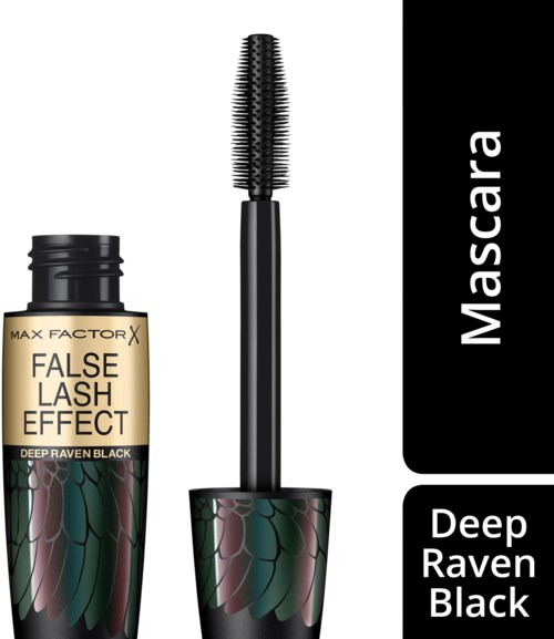 A mascara with a black tube and a brush, labeled MAX FACTOR FALSE LASH EFFECT in black and gold.