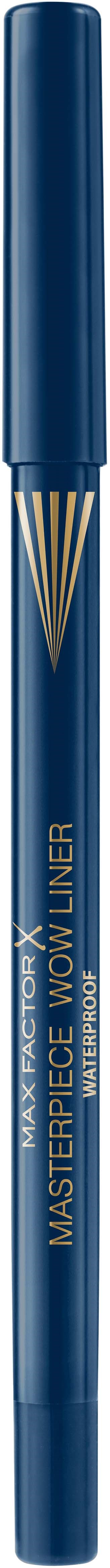 A blue makeup pen labeled 'Masterpiece Max-Wow Liner' with a fine tip for drawing or lining.
