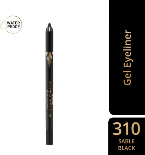 A black gel eyeliner pencil with gold accents, waterproof label, and the number 310 Sable Black on the packaging.