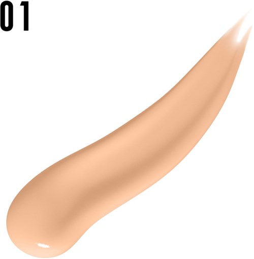 Een beige, glad, gebogen voorwerp met een taps toelopend uiteinde, linkerbovenhoek heeft de nummer 01.