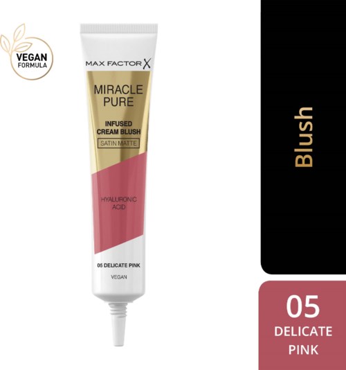 Eine Tube Max Factor Miracle Pure Rouge in zartem Pink, vegan mit Hyaluronsäure.