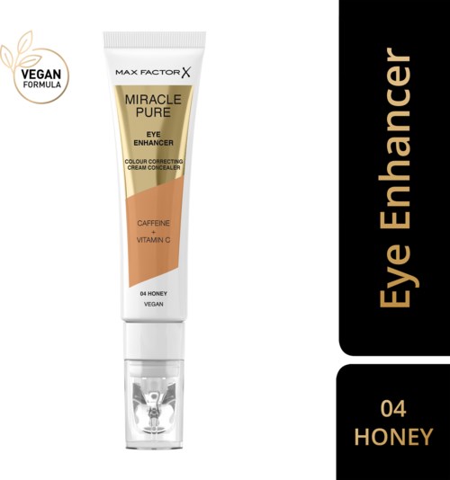 Een tube oogcorriger met honingkleur, veganistisch, met cafeïne en vitamine C.