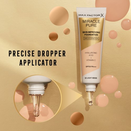 A skincare tube with a dropper tip, surrounded by cream-colored and pinkish circles, on a beige background.