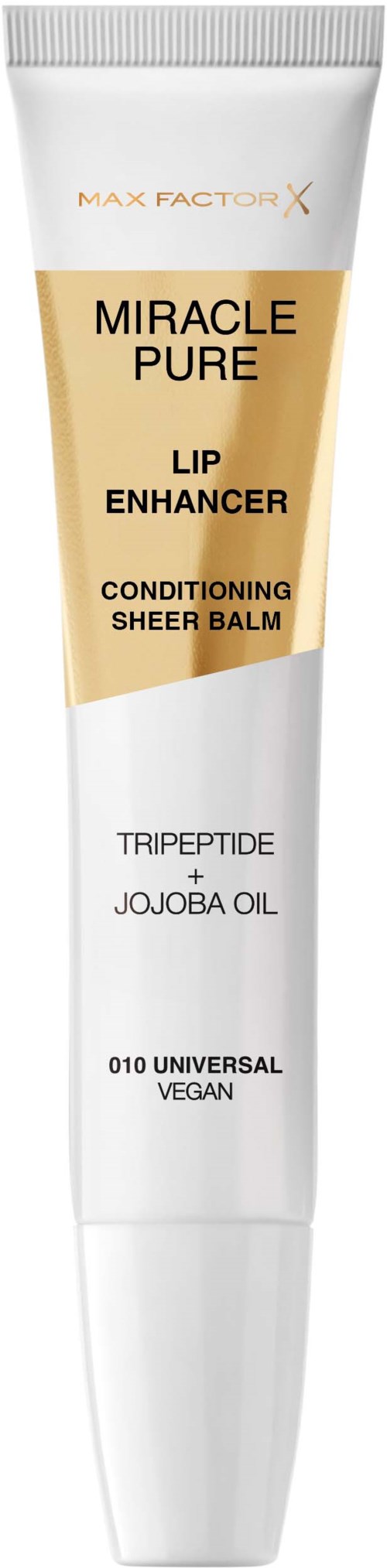 Het is een lippenbalsemtube met het label Miracle Pure Lip Enhancer met ingrediënten zoals tripetide en jojobaolie.