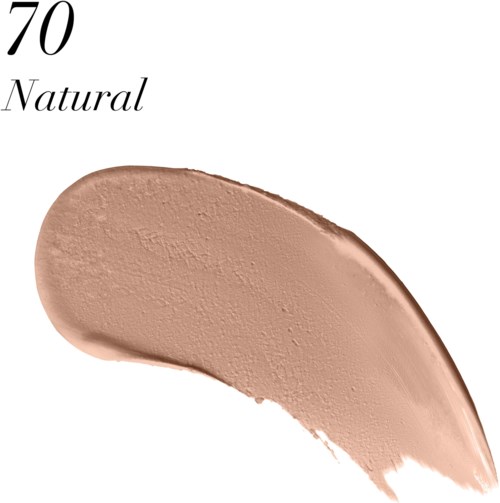 Een beige make-upstreek met nummer 70 en het woord 'Natural' op een witte achtergrond.