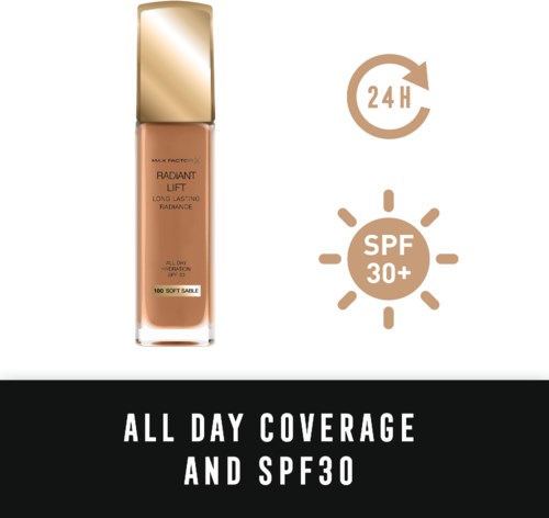 En foundationflaska med SPF 30 som ger hela dagens täckning och 24 timmars fukt.