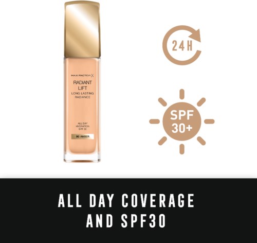 Flytande foundation med 24 timmars hållbarhet, SPF 30+ och hel dags täckning.