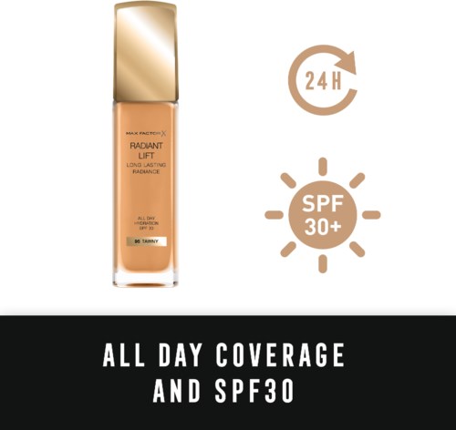 En flaska foundation med 24-timmars hållbarhet och SPF 30, ger heldags täckning och långvarig lyster.