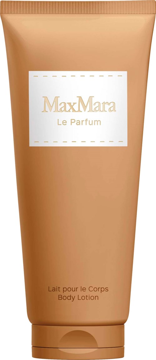 MaxMara Le Parfum kroppslotion i en brun tube med hvit og beige etikett.