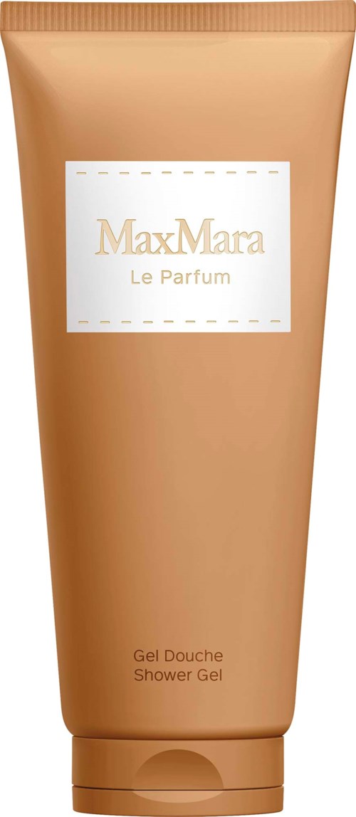 MaxMara Le Parfum dusjsåpe i rør i beige med hvit og gull etikett.