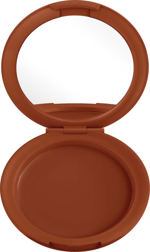 Brown compact case with a mirror inside. Empty space for makeup or other small items.