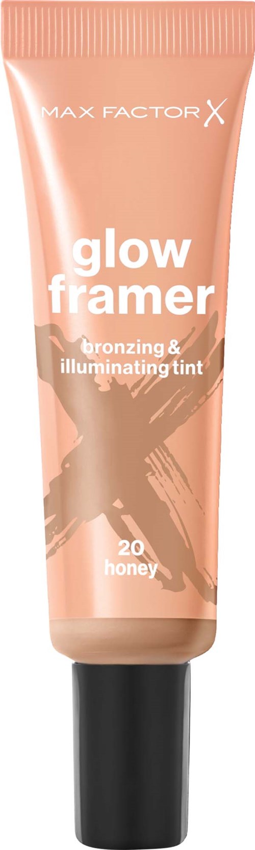 Tube glow-bronzer en verhelderende tint met honingkleur van Max Factor. Eenvoudig perzikachtig design. Zwarte dop.