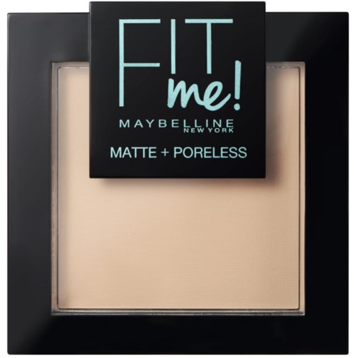 En Maybelline-essens med matt, porfri foundation och en svart etikett som säger "FIT me!" i blått och vitt.