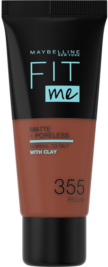 Maybelline Fit Me matt och poreless foundation i nyans 355 Pecan, för normal till oljig hud med lera.