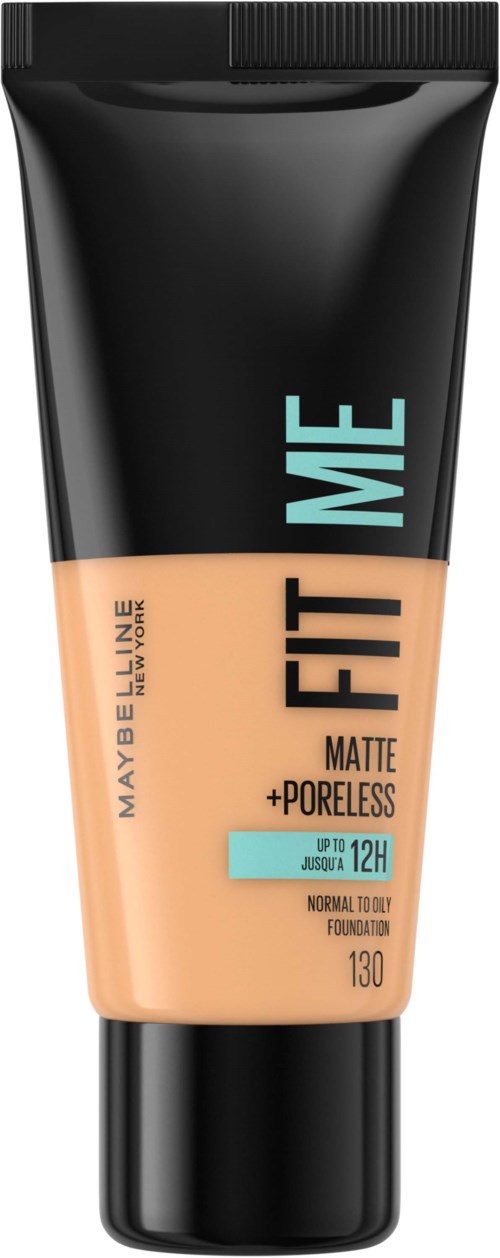 Eine Maybelline Fit Me Foundation Tube in Beige mit schwarzem und blauem Text.