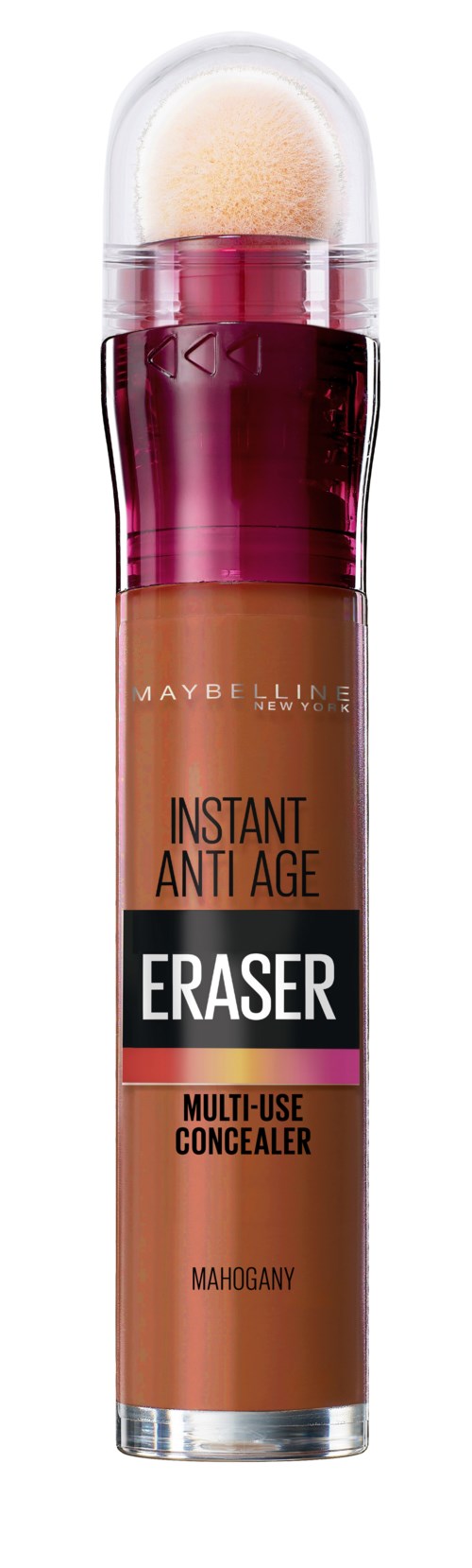Ett Maybelline-krämstift med svampspets, märkt som Instant Anti Age Eraser, Cherry nyans, används för att dölja hudfel.