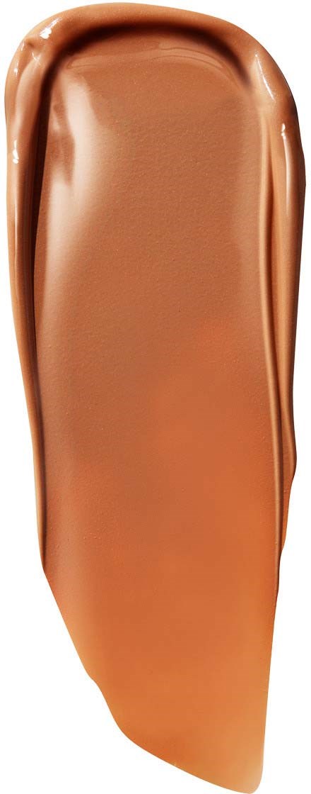 En lång, slät provbit av brunt/beige smink eller kosmetik på vit bakgrund.