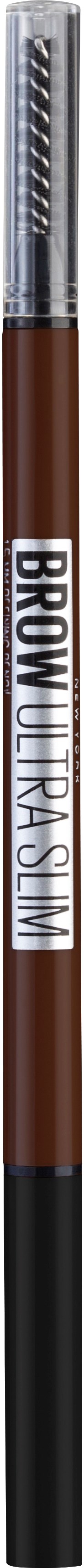 En makeup-borste märkt Brown Ultra Slim, med en brun handtag och svart spets.