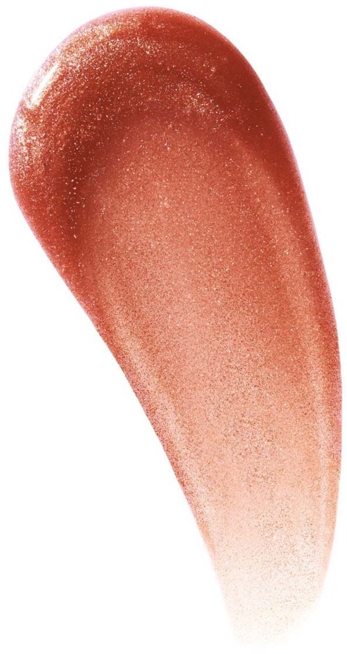Ett makeupborste med en glänsande, rödbrun spets och en gradient som bleknar till vitt.