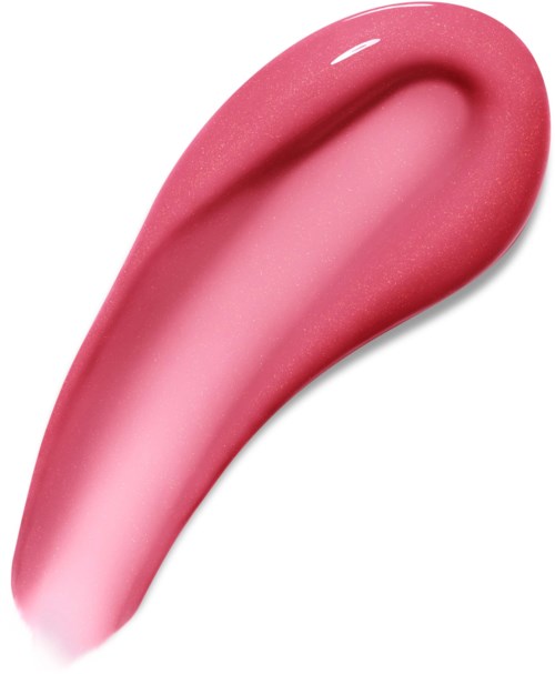 En rosa, glänsande, böjd kosmetisk produkt, troligen läppstift eller läppglans.