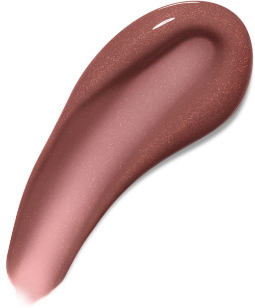 En ljusrosa-brun makeupborste med en glänsande, slät yta och rund form.