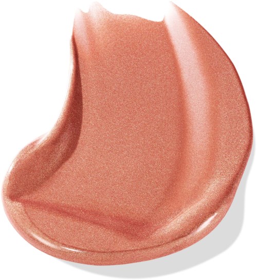 Eén dot van roze-bruin crèmekleurig make-upproduct in een kleine, gebogen vorm.
