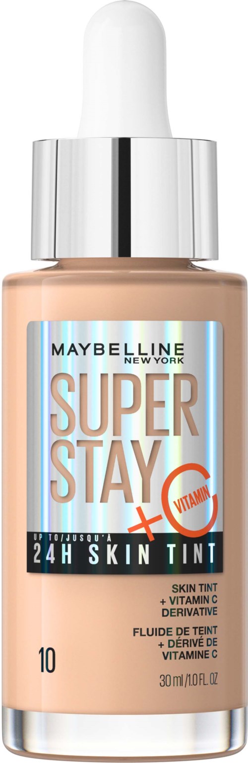 Eine Flasche Maybelline Super Stay Hautfarbe mit Vitamin C für langanhaltende Abdeckung.