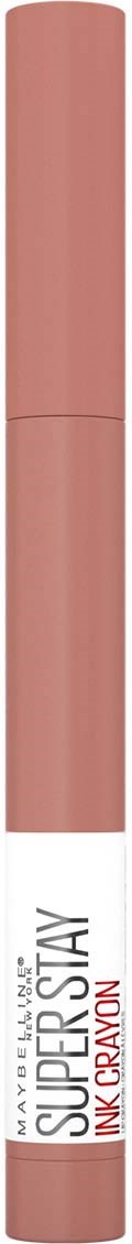 En läppstiftsrör med rosa-brun färg och en vit etikett som läser "Superstay Ink Crayon."