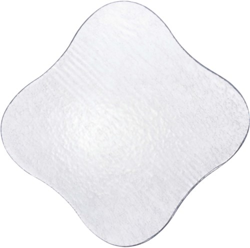 A white, soft, textured cotton pad with rounded edges for facial cleansing or makeup removal.